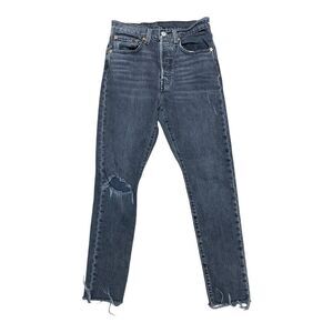 Levi’s 501 Button Fly Skinny Distressed Black Denim Jeans Sz S High Waist